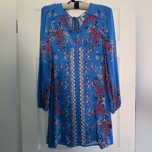 Xhilaration Blue and Pink Paisley Long Sleeve Dress